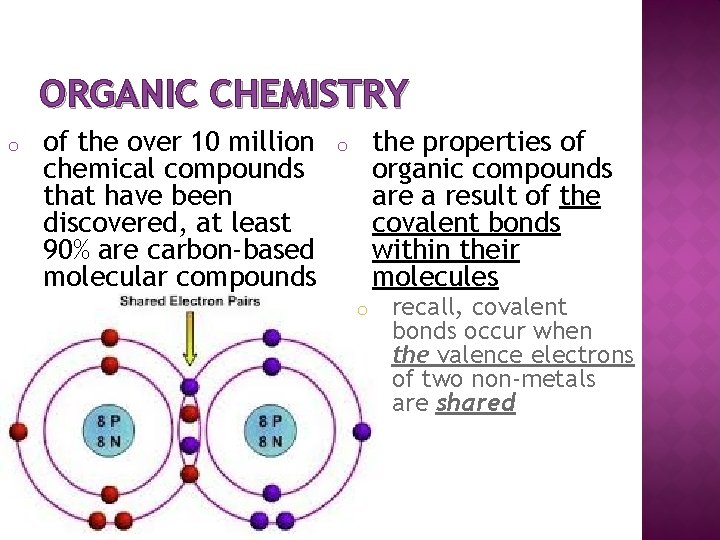 ORGANIC CHEMISTRY o of the over 10 million chemical compounds that have been discovered,