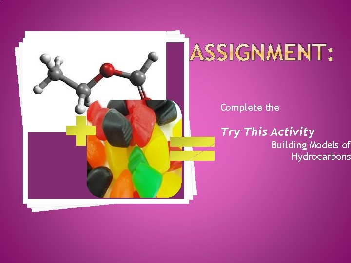 ASSIGNMENT: Complete the Try This Activity Building Models of Hydrocarbons 