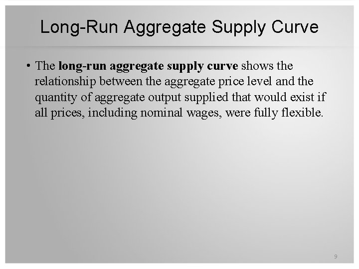 Long-Run Aggregate Supply Curve • The long-run aggregate supply curve shows the relationship between