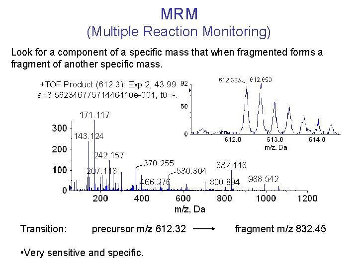 MRM (Multiple Reaction Monitoring) Look for a component of a specific mass that when MRM (Multiple Reaction Monitoring) Look for a component of a specific mass that when