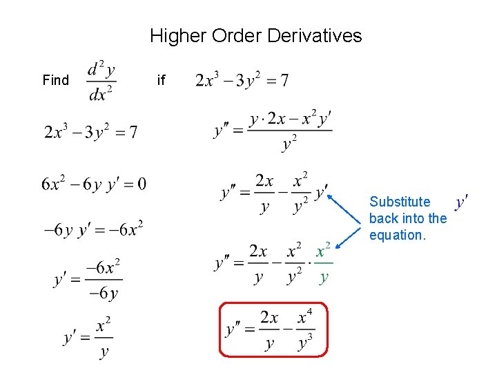 Higher Order Derivatives Find if Substitute back into the equation. 