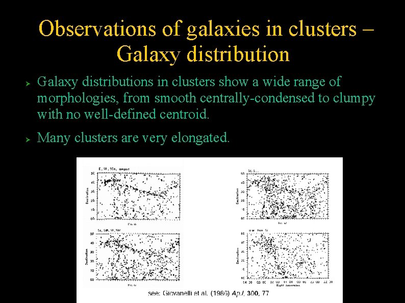 Observations of galaxies in clusters – Galaxy distributions in clusters show a wide range