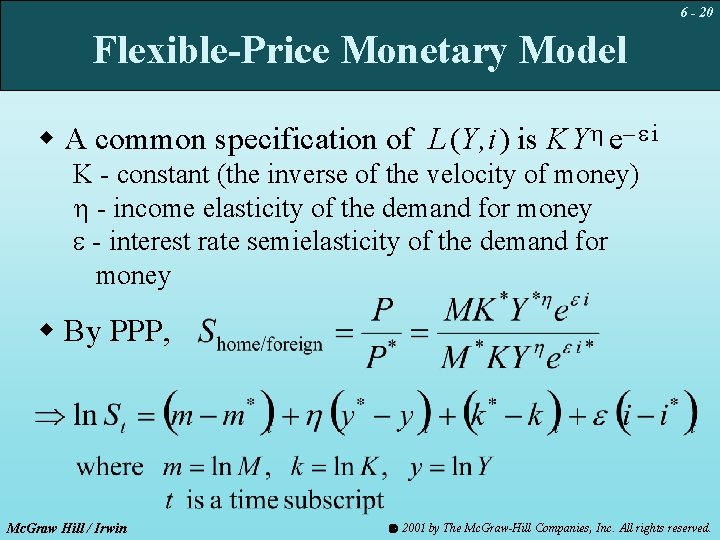 6 - 20 Flexible-Price Monetary Model w A common specification of L (Y, i