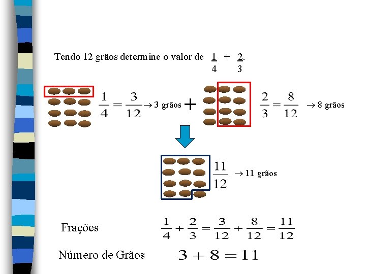 Tendo 12 grãos determine o valor de 1 + 2. 4 3 3 grãos Tendo 12 grãos determine o valor de 1 + 2. 4 3 3 grãos