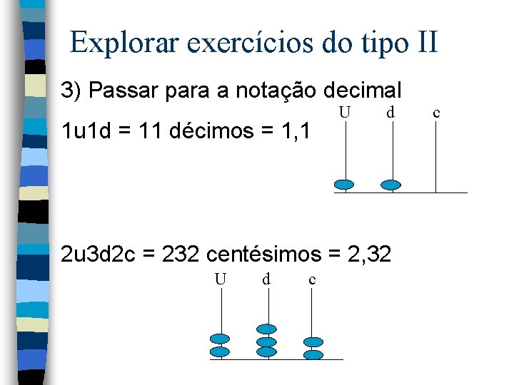 Explorar exercícios do tipo II 3) Passar para a notação decimal 1 u 1 Explorar exercícios do tipo II 3) Passar para a notação decimal 1 u 1