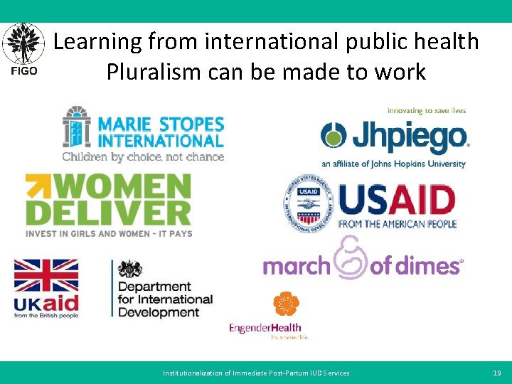 Learning from international public health Pluralism can be made to work Institutionalization of Immediate