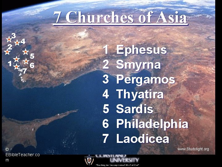 7 Churches of Asia (Revelation) 3 4 2 1 7 5 6 © EBible.