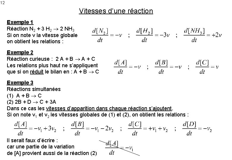 12 Vitesses d’une réaction Exemple 1 Réaction N 2 + 3 H 2 2