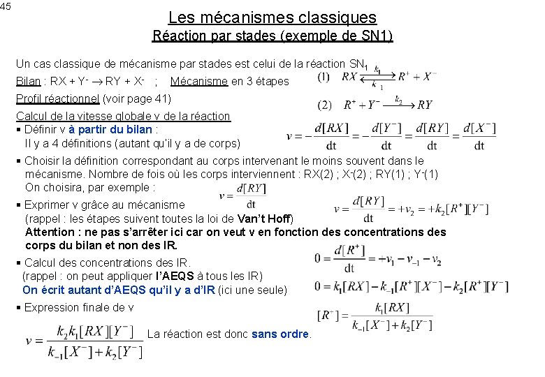 45 Les mécanismes classiques Réaction par stades (exemple de SN 1) Un cas classique