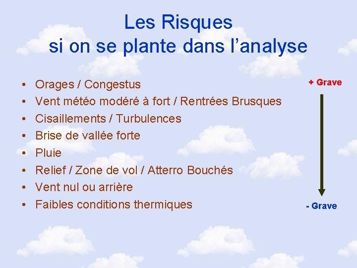 Les Risques si on se plante dans l’analyse • • Orages / Congestus Vent