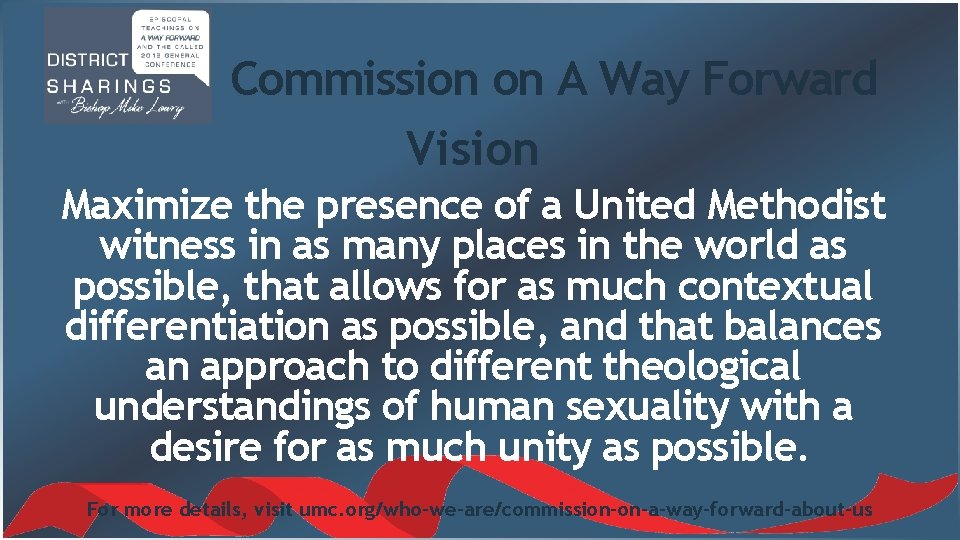 Commission on A Way Forward Vision Maximize the presence of a United Methodist witness