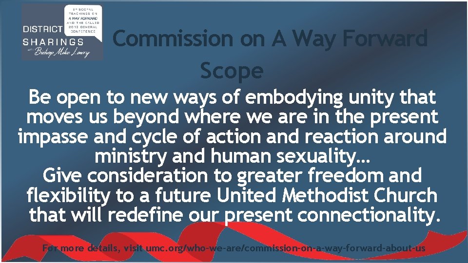 Commission on A Way Forward Scope Be open to new ways of embodying unity