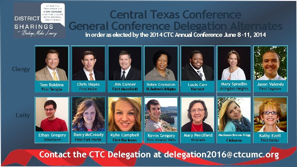 Central Texas Conference General Conference Delegation Alternates in order as elected by the 2014