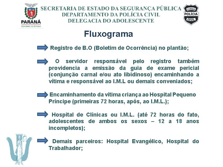 SECRETARIA DE ESTADO DA SEGURANÇA PÚBLICA DEPARTAMENTO DA POLÍCIA CIVIL DELEGACIA DO ADOLESCENTE Fluxograma