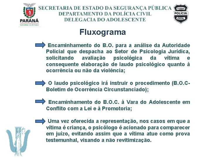 SECRETARIA DE ESTADO DA SEGURANÇA PÚBLICA DEPARTAMENTO DA POLÍCIA CIVIL DELEGACIA DO ADOLESCENTE Fluxograma