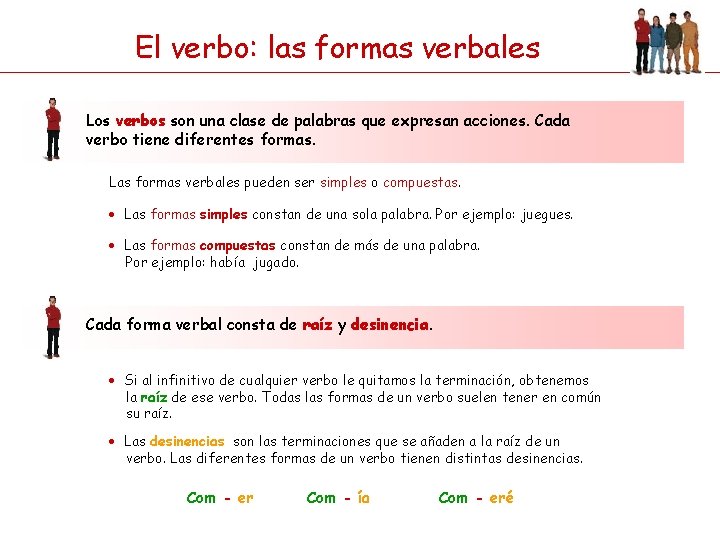 El verbo: las formas verbales Los verbos son una clase de palabras que expresan El verbo: las formas verbales Los verbos son una clase de palabras que expresan