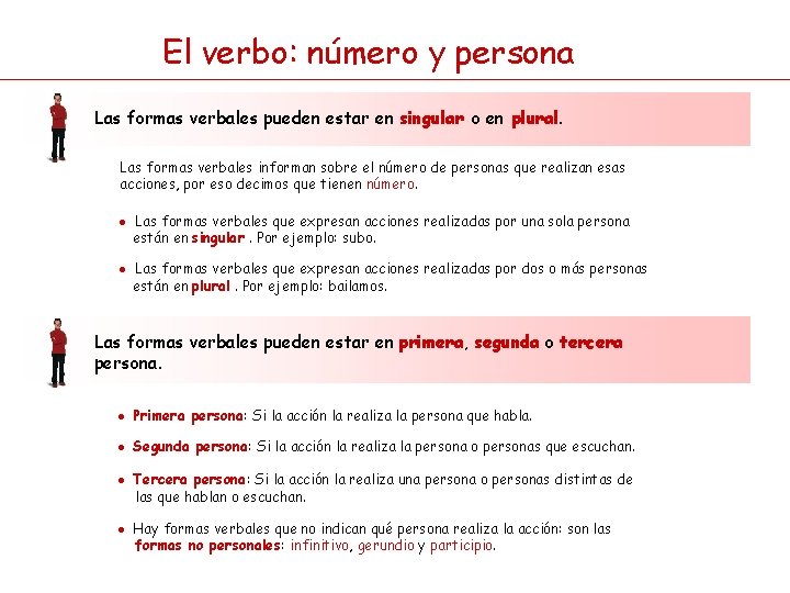 El verbo: número y persona Las formas verbales pueden estar en singular o en El verbo: número y persona Las formas verbales pueden estar en singular o en