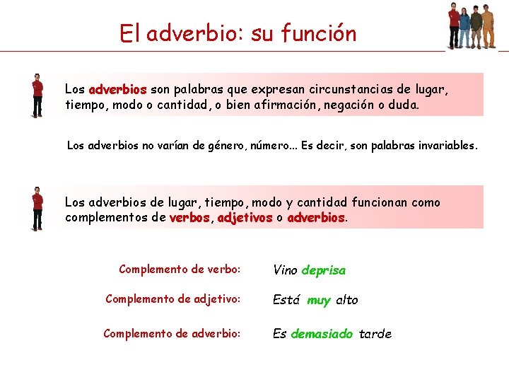 El adverbio: su función Los adverbios son palabras que expresan circunstancias de lugar, tiempo, El adverbio: su función Los adverbios son palabras que expresan circunstancias de lugar, tiempo,