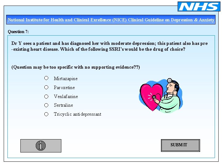 National Institute for Health and Clinical Excellence (NICE) Clinical Guideline on Depression & Anxiety