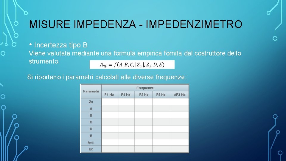 MISURE IMPEDENZA - IMPEDENZIMETRO • Incertezza tipo B Viene valutata mediante una formula empirica