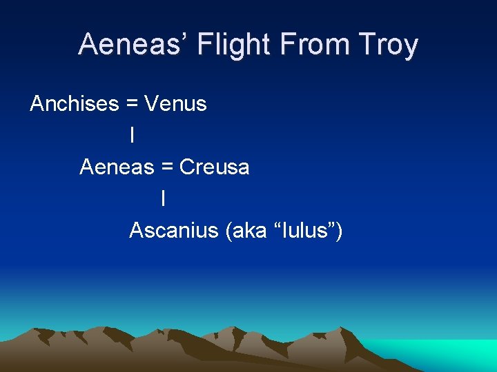 Aeneas’ Flight From Troy Anchises = Venus I Aeneas = Creusa I Ascanius (aka Aeneas’ Flight From Troy Anchises = Venus I Aeneas = Creusa I Ascanius (aka