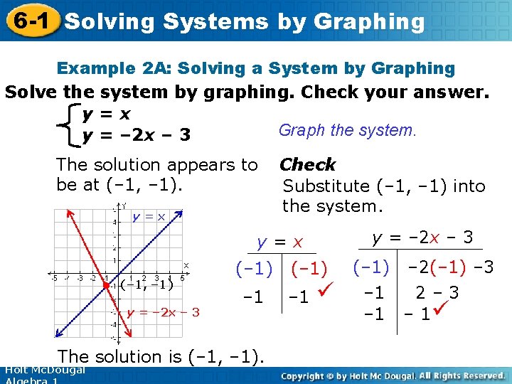 6 -1 Solving Systems by Graphing Example 2 A: Solving a System by Graphing