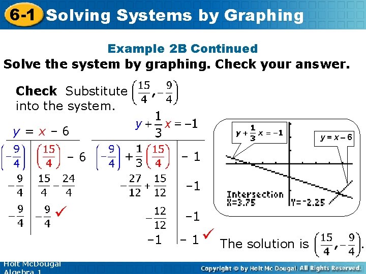 6 -1 Solving Systems by Graphing Example 2 B Continued Solve the system by