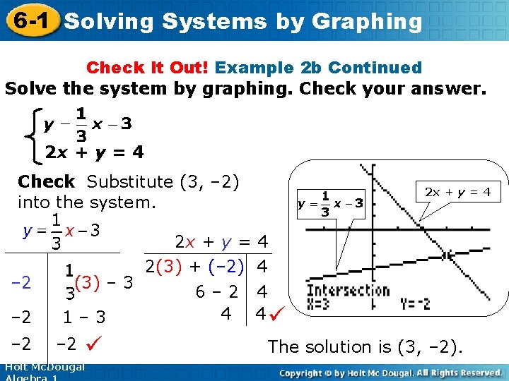 6 -1 Solving Systems by Graphing Check It Out! Example 2 b Continued Solve