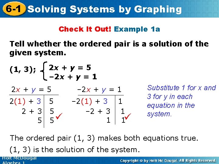 6 -1 Solving Systems by Graphing Check It Out! Example 1 a Tell whether