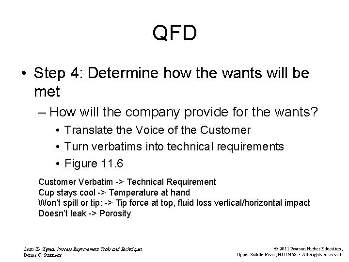 QFD • Step 4: Determine how the wants will be met – How will