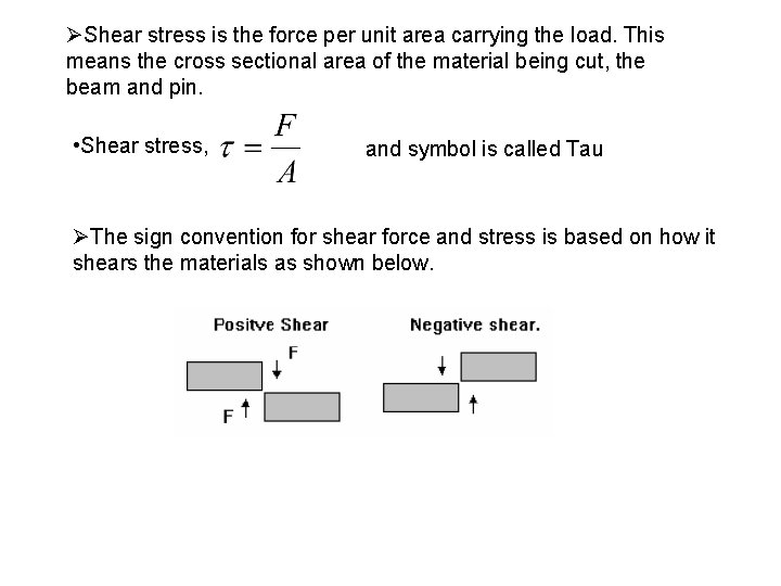 ØShear stress is the force per unit area carrying the load. This means the