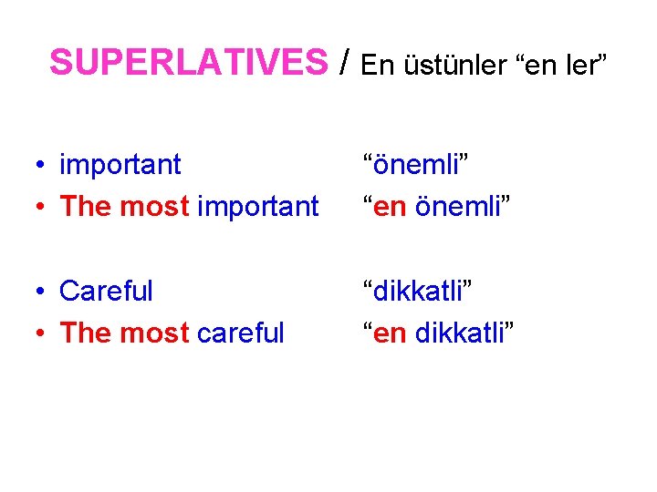 SUPERLATIVES / En üstünler “en ler” • important • The most important “önemli” “en SUPERLATIVES / En üstünler “en ler” • important • The most important “önemli” “en