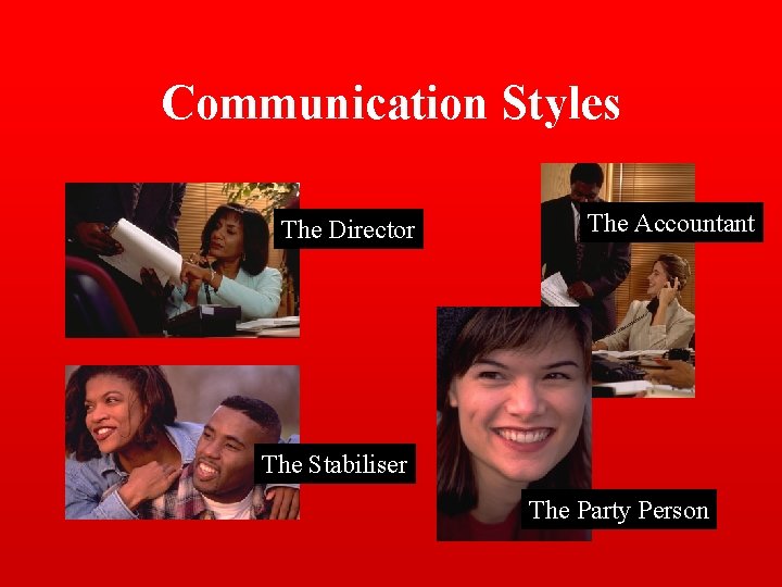 Communication Styles The Director The Accountant The Stabiliser The Party Person 