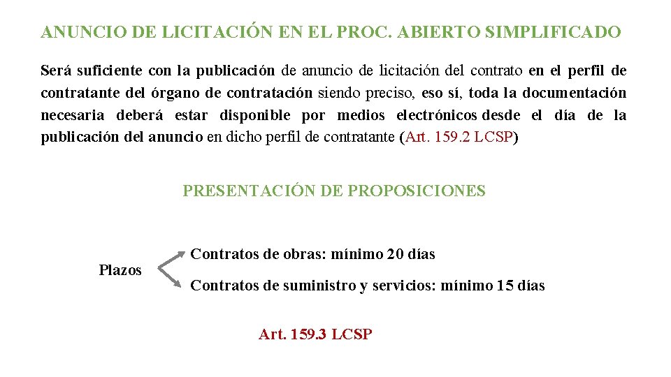 ANUNCIO DE LICITACIÓN EN EL PROC. ABIERTO SIMPLIFICADO Será suficiente con la publicación de