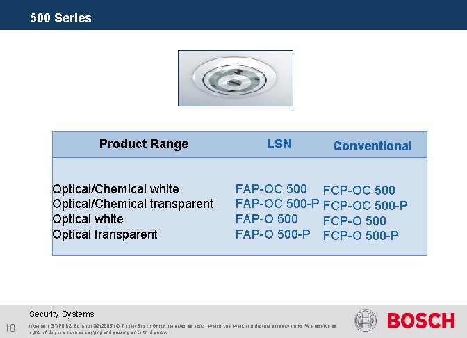 500 Series Product Range Optical/Chemical white Optical/Chemical transparent Optical white Optical transparent LSN Conventional