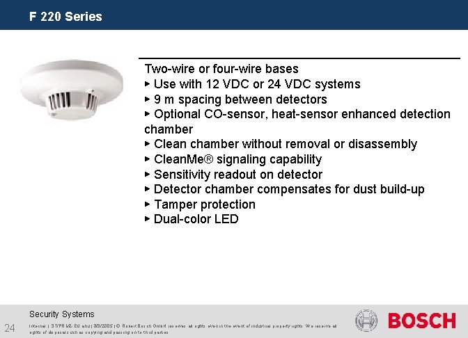 F 220 Series Two-wire or four-wire bases ▶ Use with 12 VDC or 24
