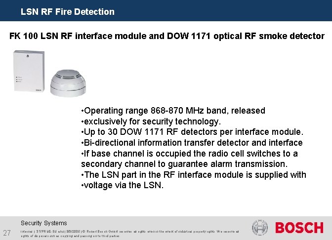 LSN RF Fire Detection FK 100 LSN RF interface module and DOW 1171 optical