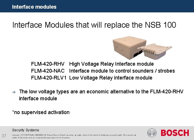 Interface modules Interface Modules that will replace the NSB 100 FLM-420 -RHV High Voltage