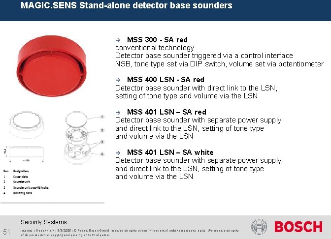 MAGIC. SENS Stand-alone detector base sounders MSS 300 - SA red conventional technology Detector