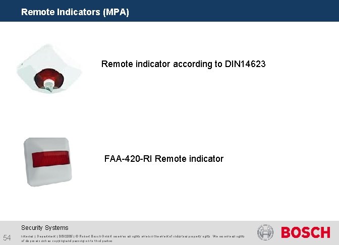 Remote Indicators (MPA) Remote indicator according to DIN 14623 FAA-420 -RI Remote indicator Security