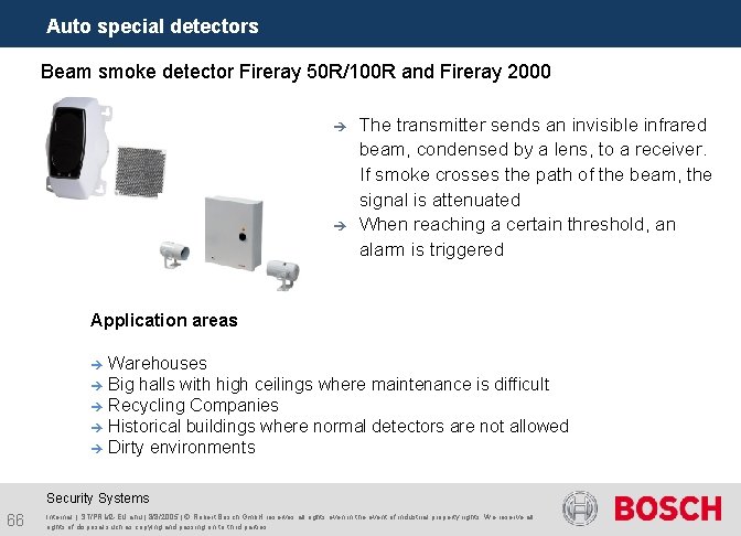 Auto special detectors Beam smoke detector Fireray 50 R/100 R and Fireray 2000 è