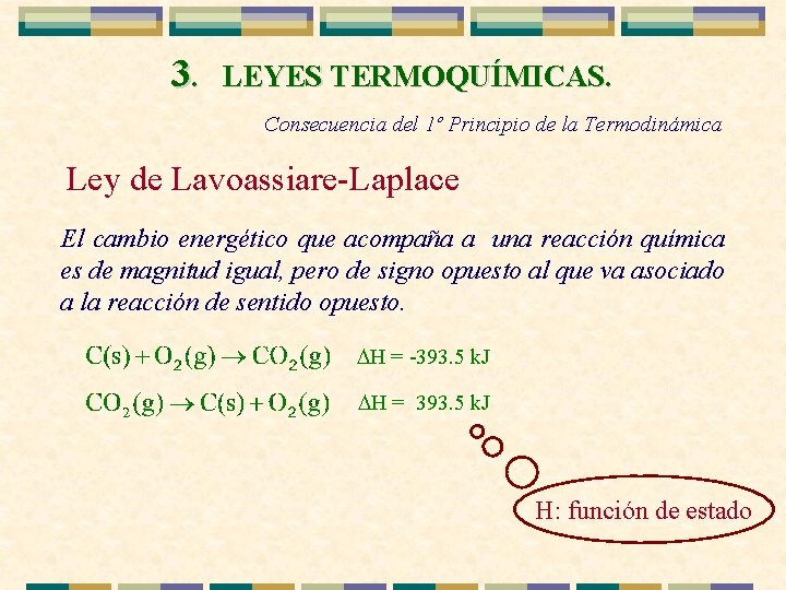 3. LEYES TERMOQUÍMICAS. Consecuencia del 1º Principio de la Termodinámica Ley de Lavoassiare-Laplace El