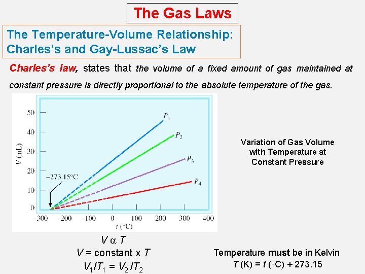 The Gas Laws The Temperature-Volume Relationship: Charles’s and Gay-Lussac’s Law Charles’s law, states that