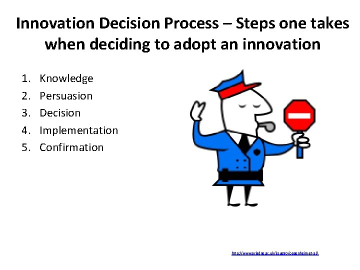 Innovation Decision Process – Steps one takes when deciding to adopt an innovation 1. Innovation Decision Process – Steps one takes when deciding to adopt an innovation 1.