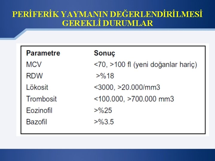 PERİFERİK YAYMANIN DEĞERLENDİRİLMESİ GEREKLİ DURUMLAR 