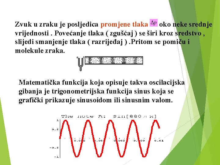 Zvuk u zraku je posljedica promjene tlaka oko neke srednje vrijednosti. Povećanje tlaka (