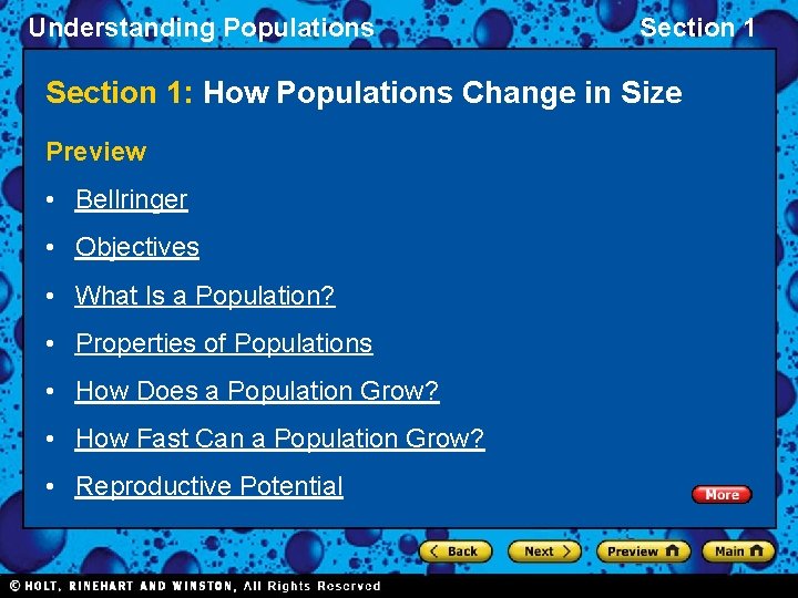 Understanding Populations Section 1: How Populations Change in Size Preview • Bellringer • Objectives