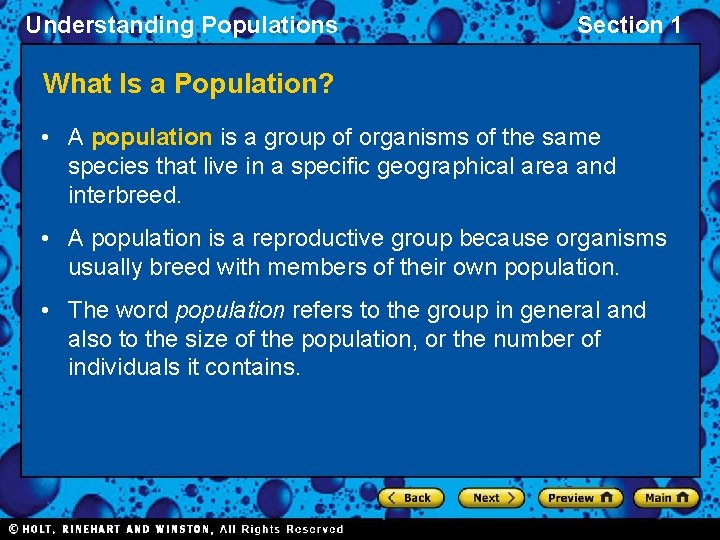 Understanding Populations Section 1 What Is a Population? • A population is a group