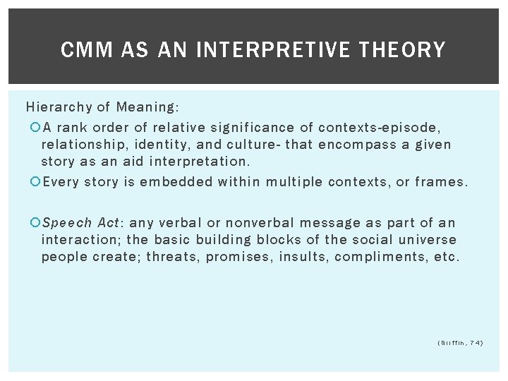 CMM AS AN INTERPRETIVE THEORY Hierarchy of Meaning: A rank order of relative significance