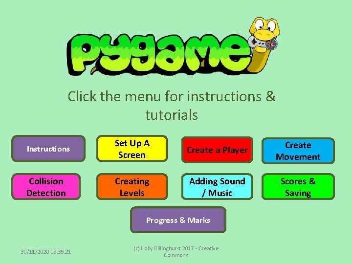 Click the menu for instructions & tutorials Instructions Set Up A Screen Create a